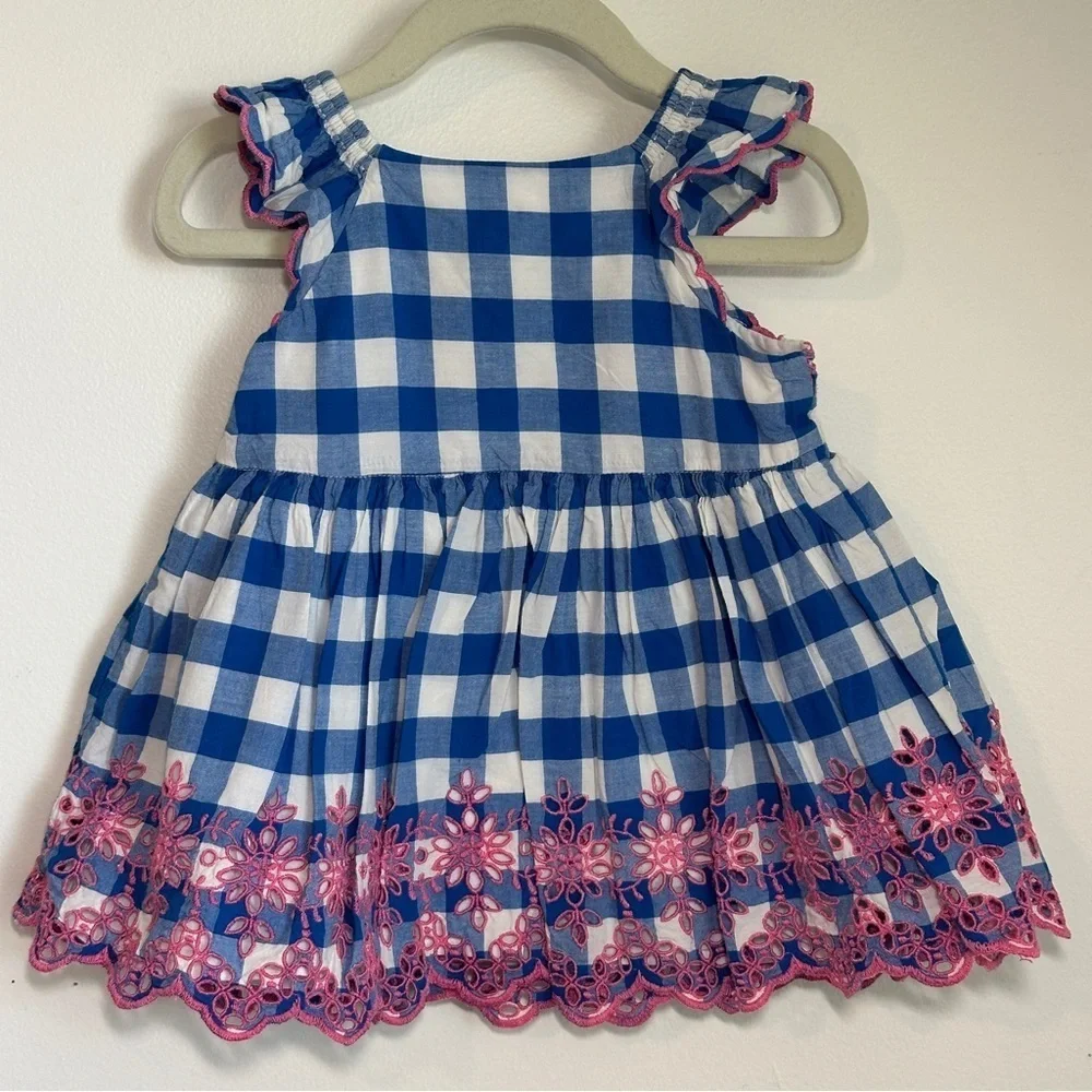 Baby Gap Eyelet Flutter Dress Blue and Pink Sz 6-12M